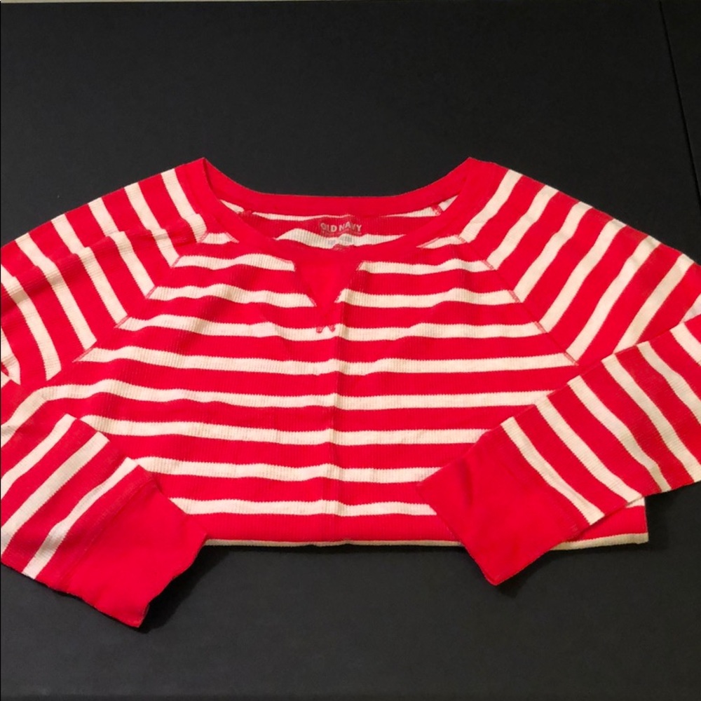 Old Navy Red Stripe Waffle Long Sleeve Shirt